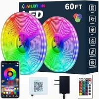 AILBTON 60FT/18M Led Strip Lights,RGB Led Light Strips Music Sync Color Changing Led Strip Built-in Mic,Bluetooth App Control LED Lights for Bedroom,Led Rope Lights with Remote