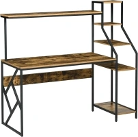 HOMCOM Computer Desk with Bookshelf, Industrial Writing Table with 6 Tier Storage Shelves for Home Office, Bedroom, Study, 150 x 55 x 138cm, Rustic Brown