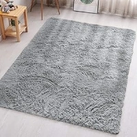 Aspire Homeware Rugs Living Room - Grey Area Rugs for Bedroom Anti Slip - Modern Super Soft Thick Pile Small Fluffy Shaggy Rug Non Shedding, 50cm x 80 cm