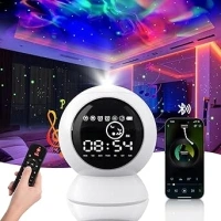 KIVOTAC LED Alarm Clock Star Projector,Starry Moon Lamp with BT Speaker, White Noise，Timer and Remote Control Rechargeable Galaxy Night Light for Kids Bedroom,Home Decor,Ceiling