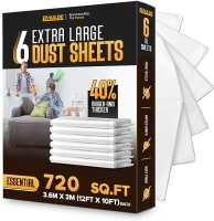 RAULDE 6 Pack 17 Microns Extra Large Plastic Dust Sheets for Decorating & Painting- 3.6x3m (12x10ft) - Polythene Sheeting for Furniture & Floor Protection