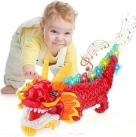 CestMall Chinese New Year Lucky Loong Toy with Light Universal Walking 2024 Year of the Dragon Toy Chinese Zodiac Mascot Loong Toy Musical Dragon Toy for Kids New Year Gifts