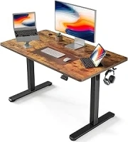 FEZIBO Height Adjustable Electric Standing Desk, 100 * 60 cm Stand up Table, Sit Stand Home Office Desk with Splice Board, Black Frame/Rustic Brown Top