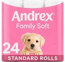 Andrex Family Soft Toilet Tissue 24 Standard Toilet Rolls, Gentle on your Family’s skin (Previously Andrex Gentle Clean Toilet Paper) -24 Loo Rolls