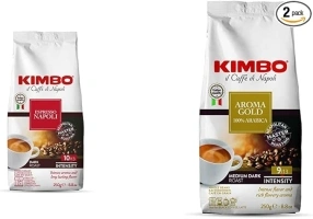 Kimbo Coffee Espresso Napoli, Coffee Beans, Authentic Roast Italian Coffee Beans, Strong Rich Aroma Taste (1 x 250g Bag) & Aroma Gold 100% Arabica Coffee Beans, 250g Bag