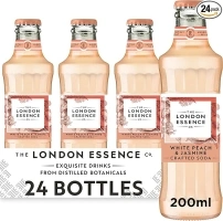 London Essence, White Peach & Jasmine Soda, Premium Cocktail Mixer, 200ml, Pack of 24 bottles, No Artificial Colours Preservatives or flavours, Low Calorie