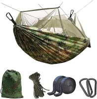 Uplayteck Camping Hammock with Mosquito Net - Ultra Lightweight Durable Double/Single Travel Hammock 210T Parachute Nylon with Tree Straps 660lbs Capacity for Garden Camping Backpacking (Camo)