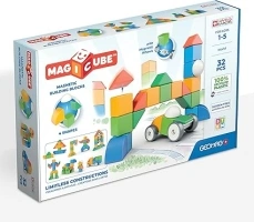 Geomag - Magicube 1+ Shapes - Magnetic Blocks for Kids - 4 Colours and Shapes - 32 Cubes – 100 Percent Recycled Plastic,Blue, Green, Yellow, Red