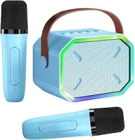 Caiord Karaoke Machine for Kids and Adults,Mini Portable Bluetooth Speaker with 2 Wireless Microphones,Led Lights for TV, Home Party,Kids Gift for Girls Boys Family Party Birthday(Blue)