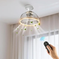 Kawaya LED Ceiling Fan Lights with Remote, Quiet E27 Socket Ceiling Fan, Diameter 20cm Hanging Fan with Lamp, Dimmable Fan Lights for Small Space Bedroom Living Room Dining Room