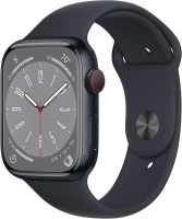 Apple Watch Series 8 (GPS + Cellular 45mm) Smart watch - Midnight Aluminium Case with Midnight Sport Band - Regular. Fitness Tracker, Blood Oxygen & ECG Apps, Water Resistant