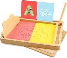 Pourbibi Wooden Montessori Sand Writing Tablet, Writing Board Drawing Tablet Learning Gift for Kids - Educational Toys for 3-6 Years Old Boys Girls Toddlers Christmas Birthday Presents | Sensory Toys