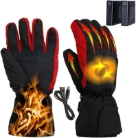 KEMOO Heated Gloves,Battery Powered Thermal Heating Gloves,Windproof Winter Warm Hand Gloves for Women Men-Hiking,Skating, Skiing,Snowboarding,Biking and Walking,Good Gift for Winter（Black&Red）