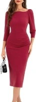 Belle Poque Dresses for Women Vintage 3/4 Sleeve Off Shoulder Ruched Bodycon Dress Elegant Cocktail Wedding Dress