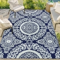 Capslpad Floral Outdoor Patio Rug 120x180cm Waterproof Plastic Straw Rug Reversible Floor Mats Portable Camping Rug Indoor Outdoor Area Rug for Porch Backyard Balcony Picnic BBQ Deck Beach Decor,Blue