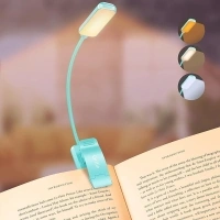 Gritin 9 LED Clip on Book Light, 3 Eye-Protecting Modes Flexible Reading Light Book Lamp (Warm&Cool White Light) -Stepless Dimming, Rechargeable, Long Battery Life, 4-Level Power Indicator-Blue