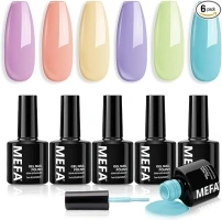 MEFA Gel Nail Polish Set, 6 Colors Creamy Macaron Spring Summer Gel Polish Set Soak Off UV Gel Nail Gel Manicure Nail Art Salon DIY Home