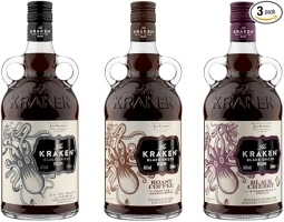 Kraken Black Spiced Rum Bundle Mix: Kraken Black Spiced Rum 70cl|Kraken Black Cherry and Madagascan Vanilla 70cl|Kraken Black Spiced Rum Roast Coffee 70 cl