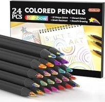 Shuttle Art 24 Pack Rainbow Colouring Pencils Set, 12 Colours Pencils, 2 Pack Each, Black Wooden Rainbow Coloured Pencils for Kids, Drawing Pencils for Children and Adults Colouring, Sketching