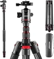 NEEWER Upgraded 80.7" Carbon Fiber Camera Tripod Monopod with Telescopic 2 Section Center Axes, 360° Panorama Ballhead, 1/4" Arca Type QR Plate, Travel Tripod with ø28mm Column, Max Load 26.5lb, N55CR