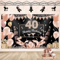 YOTANGO 40th Birthday Party Decoration, 40th Birthday Banner for Her, 40th Birthday Backdrop Rose Gold, Fabric Banner Poster for 40th Birthday Women, Photo Backdrop for Birthday Party Wall Decoration