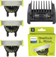 Philips OneBlade 360-Innovation Authentic Replacement Blades with 5-in-1 Comb, for OneBlade Hybrid Electric Shaver & Trimmer. Trim, Edge and Shave. 3X Pack (1 Year Supply), Model QP437/50