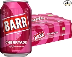 BARR since 1875, 24 Pack Cherryade, Zero No Sugar Cherry Flavoured Fizzy Drink Cans "Fizzingly Fun" - 24 x 330ml Cans