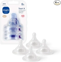 MAM Cross-Cut Teats, Suitable for 6+ Months, Bottle Teats with SkinSoft Silicone, Fits all MAM Baby Bottles, Baby Feeding Essentials, Pack of 4