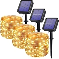 Augone 3 Pack Solar String Lights, 120 LED 12M/33Ft 8 Modes Solar Fairy Lights Waterproof Outdoor/Indoor Garden Lights Copper Wire Lighting for Wedding, Patio, Yard, Festoon, Christmas