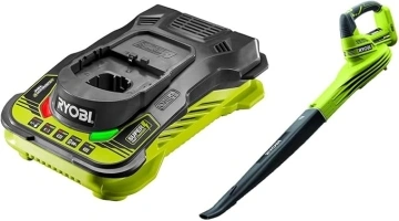 Ryobi OBL1820S ONE+ Cordless Blower, Air Speed (Zero Tool), 245 km/h, 18 V, Hyper Green and Grey & RC18150 18V ONE+ Cordless 5.0A Battery Charger