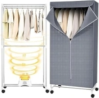 YORKING Heated Clothes Airer with Cover, Fast Drying Rack Indoor 2-Tier Stainless Steel Energy-Efficient Electric Airer Clothes Dryer, 180 Minutes Timer, Auto Power-Off