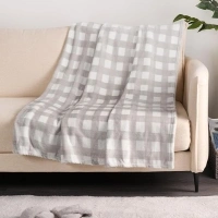 OHS Ultra Soft Check Blanket Throw Grey, Warm Cosy Comfy Decorative Fleece Throws for Sofas Living Room Bedroom Camping Travel Pet Blanket Throw, 120x150cm