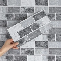 Hode Stick on Tiles Kitchen Bathroom, 12Pcs 15x30cm Grey Tile Stickers, Peel and Stick Self Adhesive Wall Tiles Waterproof