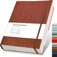 RETTACY A4 Lined Notebook College Ruled/Thick Journal - Extra Large Softcover Composition Notebooks with 2 Free Sticky Notes 320 Pages,Faux Leather, Inner Pocket 21.5 x 27.9cm - Brown