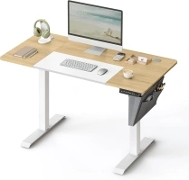 SONGMICS Electric Standing Desk, Height Adjustable Desk, 60 x 120 x (72-120) cm, Continuous Adjustment, Spliced Tabletop, 4 Memorable Heights, Straw Yellow and Classic White LSD015N11