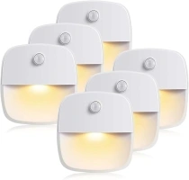 Slumou Motion Sensor Night Light, 6 PCS Battery Operated LED Stairs Lights for Cupboard, Wardrobe, Shelf, Toilet(Warm White)