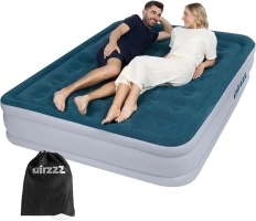 airzzZ Slumber Plus Air Bed - Double High Raise Flocked Non Slip Mattress - Inbuilt Electric Pump - Quick Self Inflation & Deflation - Camping,Hiking, Caravan, Guest Bed - Comes With Carry Bag