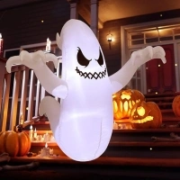 Halloween Inflatables Outdoor Decorations, 4 FT White Ghost Hanging Window, Halloween Blow Up Decor with Build-in LEDs, Inflatable Window Ghost for Indoor, Outdoor, Yard, Garden, Lawn Decoration