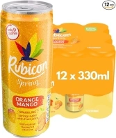 Rubicon Spring 12 Pack Orange Mango, Sparkling Spring Water with Real Fruit Juice & Natural Flavours, Only 9 Calories - 12 x 330ml Multipack Cans