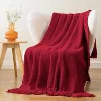 Battilo Red Throw Blanket for Christmas Decor, Burgundy Knit Throw Blanket with Tassels, Soft Cozy Warm Christmas Red Blanket for Couch Chair Bed Sofa Living Room, 150cmx200cm