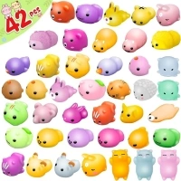 Dioju 42Pcs Mochi Squishy Toys, Mini Toys Kawaii Squishies Bulk, Squishys Fidget Toys, Goody Bag Stuffers Party Bag Fillers, Squishy Toys Bulk, Stress Relief Toys Prizes for Kids Party Favors