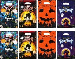 40PCS Halloween Treat Bags Candy Bags for Halloween Party, 4 Designs Halloween Candy Bags for Kids Trick or Treat, Plastic Small Halloween Goodie Bags