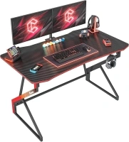 CubiCubi Simple Gaming Desk Z Shaped 120 x 60 cm Gamer Workstation, Home Computer Carbon Fiber Surface Gaming Desk PC Table with Headphone Hook