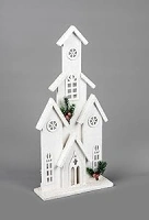 SHATCHI 51cm Battery Powered Warm White LEDs Wooden Tower House Snow Covered Cottage Village Indoor Christmas Decorations, Wood