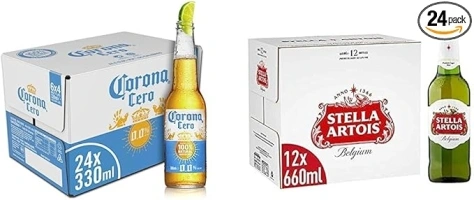 Corona Cero Alcohol Free Lager Beer 24 pack bottle, 0% ABV & Stella Artois Premium Lager Beer Large Bottle, 12 x 660ml