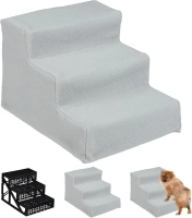 Relaxdays Dog Stairs, 3 Steps, Large & Small Pets, Access Ramp, Climbing Aid Couch, Cover, 30x35x45 cm, Grey, PP, polyester, Gray, Pack of 1