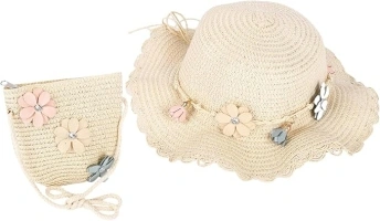 BRTNUP Girls Sun Hat and Mini Cross Body Bag Sets, Sun Hat and Flower Purse with for Spring Summer Holiday Vacation Outdoor Activities Travel Trips Beach Parties