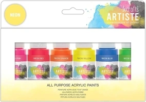 Artiste Acrylic Paint Set Pack of 6X 59ml 2oz - Neon Colours, Quick-Drying Professional Art and Hobby Craft Artists Paint, Water-Based Paints Cover Surfaces with Ease, Ideal for Travel Artists