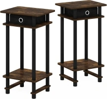 Furinno Turn-N-Tube Tall End Table, Side Table, Nightstand with Bin, Amber Pine/Black/Black, Set of 2