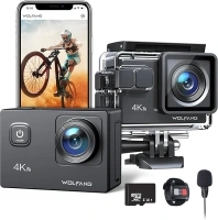 WOLFANG Action Camera GA100 with 32GB microSDXC Memory Card 4K 30FPS 20MP Underwater Camera Waterproof 40M, WiFi Videocamera with Dual Mic, 170° Wide Angle, EIS Anti-shake, Various Accessories